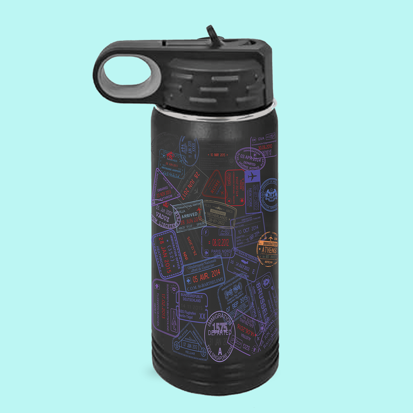 Passport Stamps Water Bottle