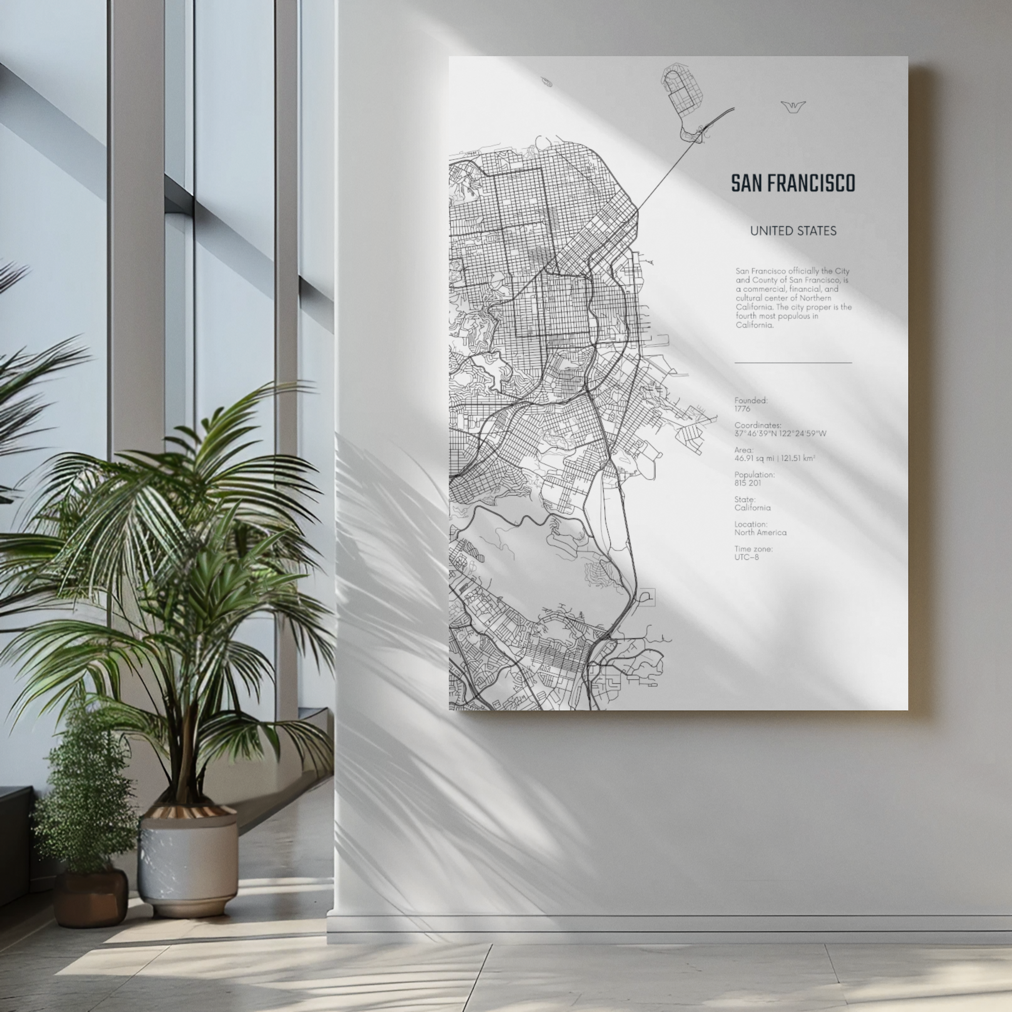 San Francisco Black and White Map Wall Art